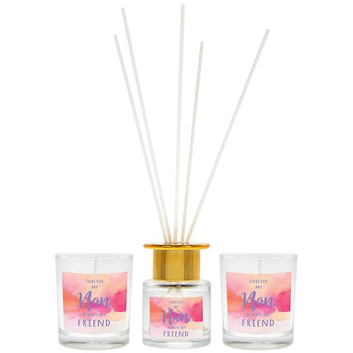 "Always my Nan, Forever My Friend" Pink Lilac Tea Light Candles & Reed Diffuser Gift Set