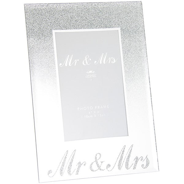 "Mr & Mrs" Portrait Silver Glitter Wedding / Engagement Photo Frame - 6"x4" Aperture