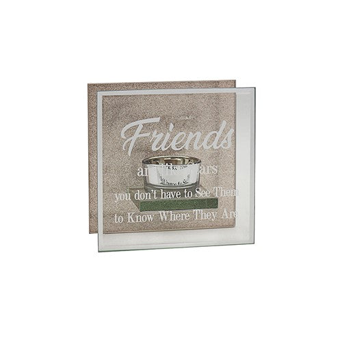 "Friends are Like Stars" Pink Glitter Glass Traditional Style Single Tea Light Candle Holder