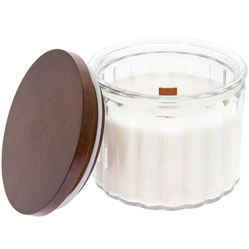 Vanilla Creme Luxury Scented Wooden Wick Crackle Candle - Hand Poured Wax in Artisan Glass Jar with Lid