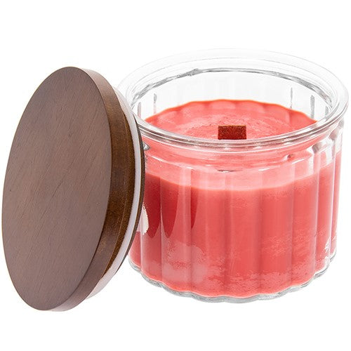 Red Cinnamon Luxury Scented Wooden Wick Crackle Candle - Hand Poured Wax in Artisan Glass Jar with Lid