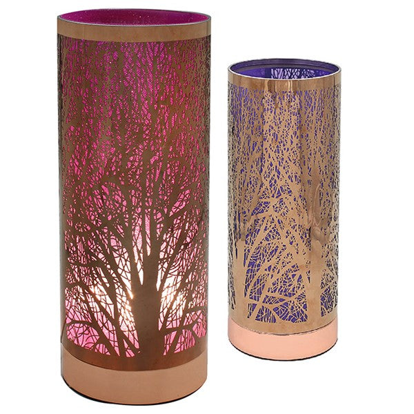 Tree Woodlands Decorative Metal Cylinder Lamp - Lilac Glow