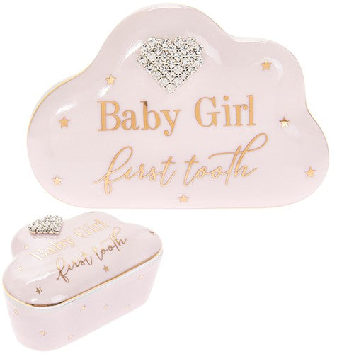 Baby Girl "First Tooth" Fine China Keepsake Trinket Pot with Diamante Love Heart