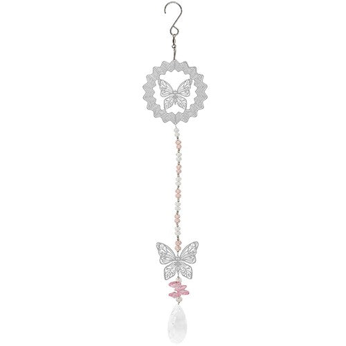 Butterfly Pink & Clear Crystal Beads Metal Decorative Dangling Dream / Suncatcher