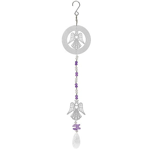 Angel Purple & Clear Crystal Beads Metal Decorative Dangling Dream / Suncatcher