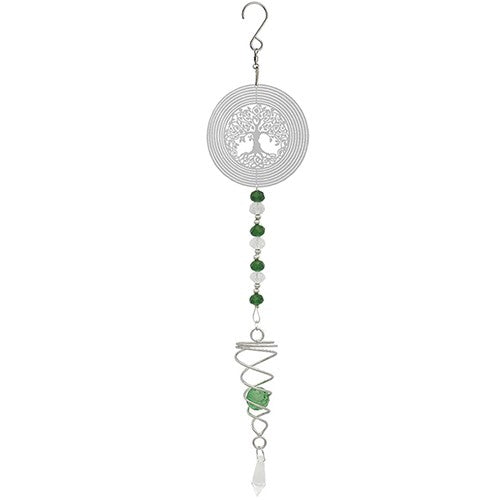 Tree of Life Green & Clear Crystal Beads Twisted Metal Decorative Dangling Dream / Suncatcher