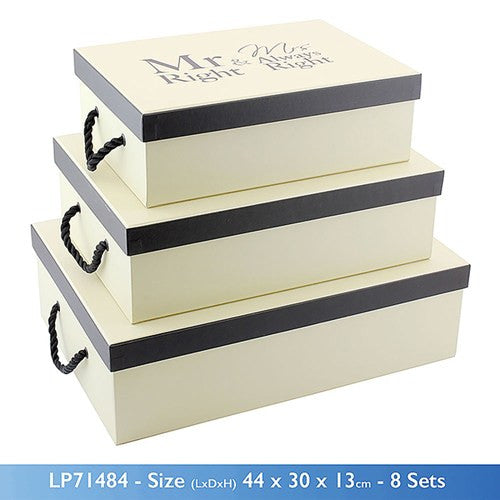 "Mr Right & Mrs Always Right" Set of 3 Wedding Keepsake Stackable Storage Boxes
