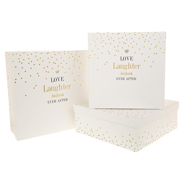 "Love, Laughter & Happily Ever After" Set of 3 Wedding Keepsake Stackable Storage Boxes