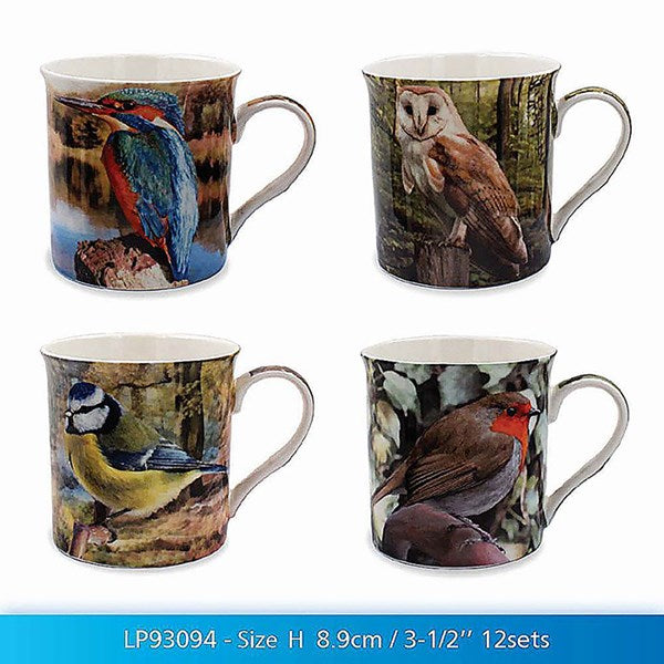 Set of 4 Birds / British Wildlife Countryside Themed Fine China Mugs