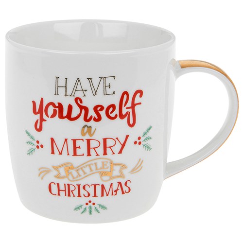 "Have Yourself A Merry Little Christmas" White & Gold Leaf Novelty Fine China Mug