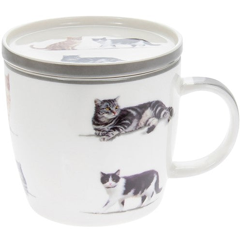 Novelty White Cats Traditional Style Fine China Tea Cup / Mug with Matching Coaster